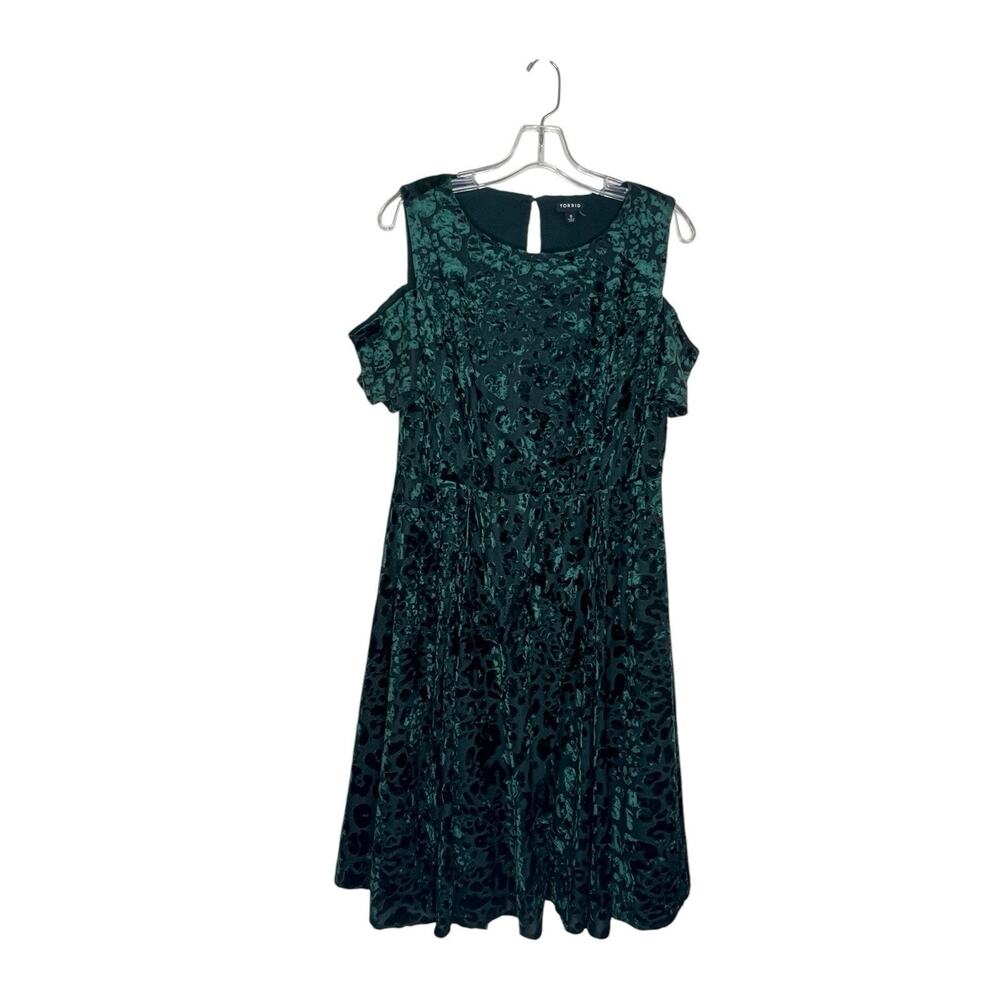 Torrid Womens Green Velvet Burnout Skater Dress Size Large Whimsigoth Grunge